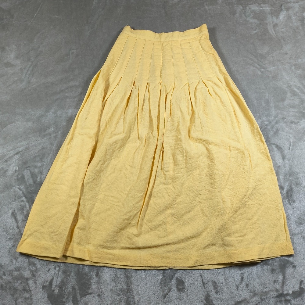 Vintage A Line Skirt Womens 6 Yellow Midi Wool High Waist Pleated Preppy Cottage
